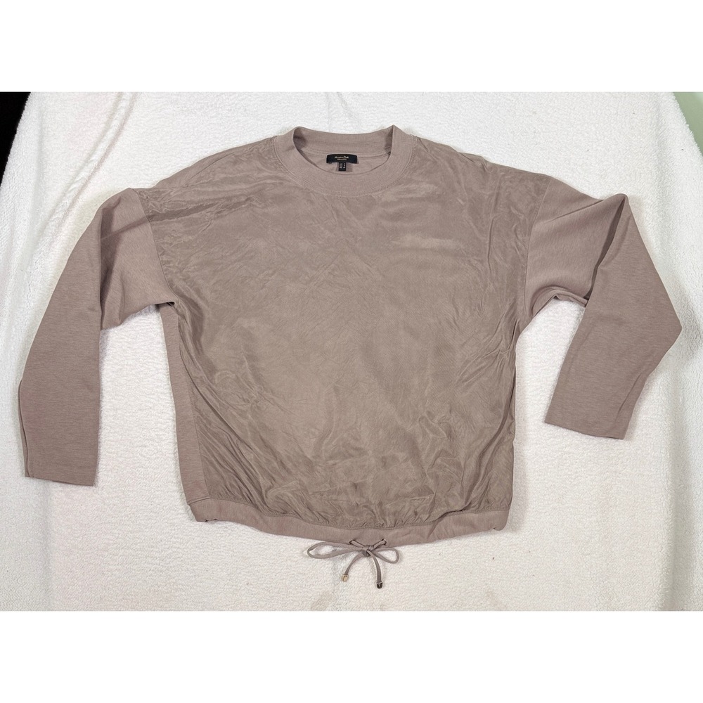Massimo Dutti Womens Small Taupe Mixed Media Cinch Hem Sweatshirt Modal Cotton